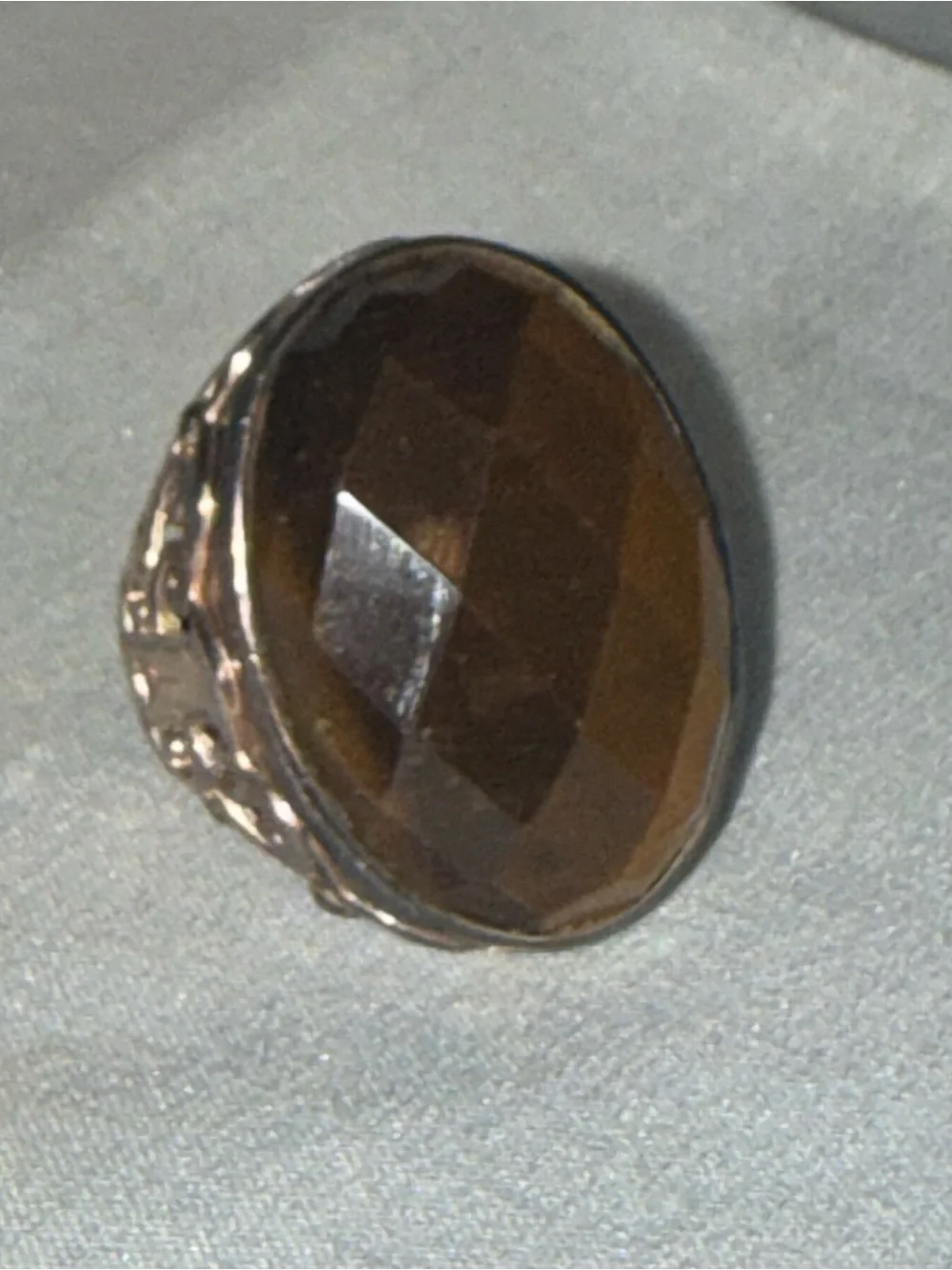 Signed JW Vintage 925 Sterling Silver Smoky Quartz Large Oval Cocktail Ring Sz9